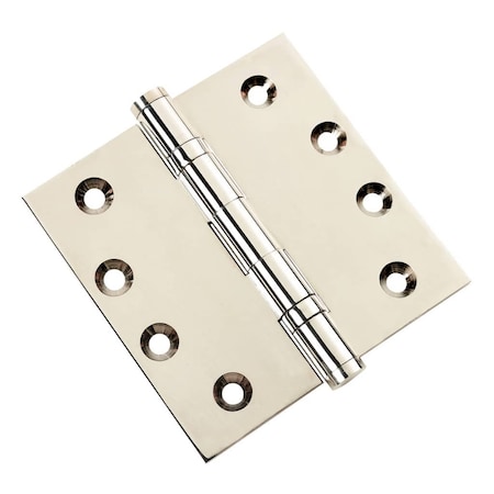 4 X 4 Solid Brass Ball Bearing Hinge, Polished Nickel Finish With Flat Tips